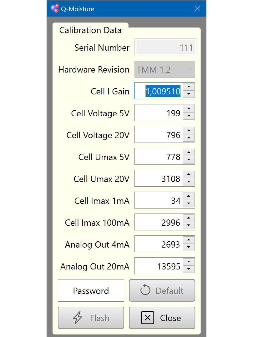 Q-Moisture Calibration Data Window