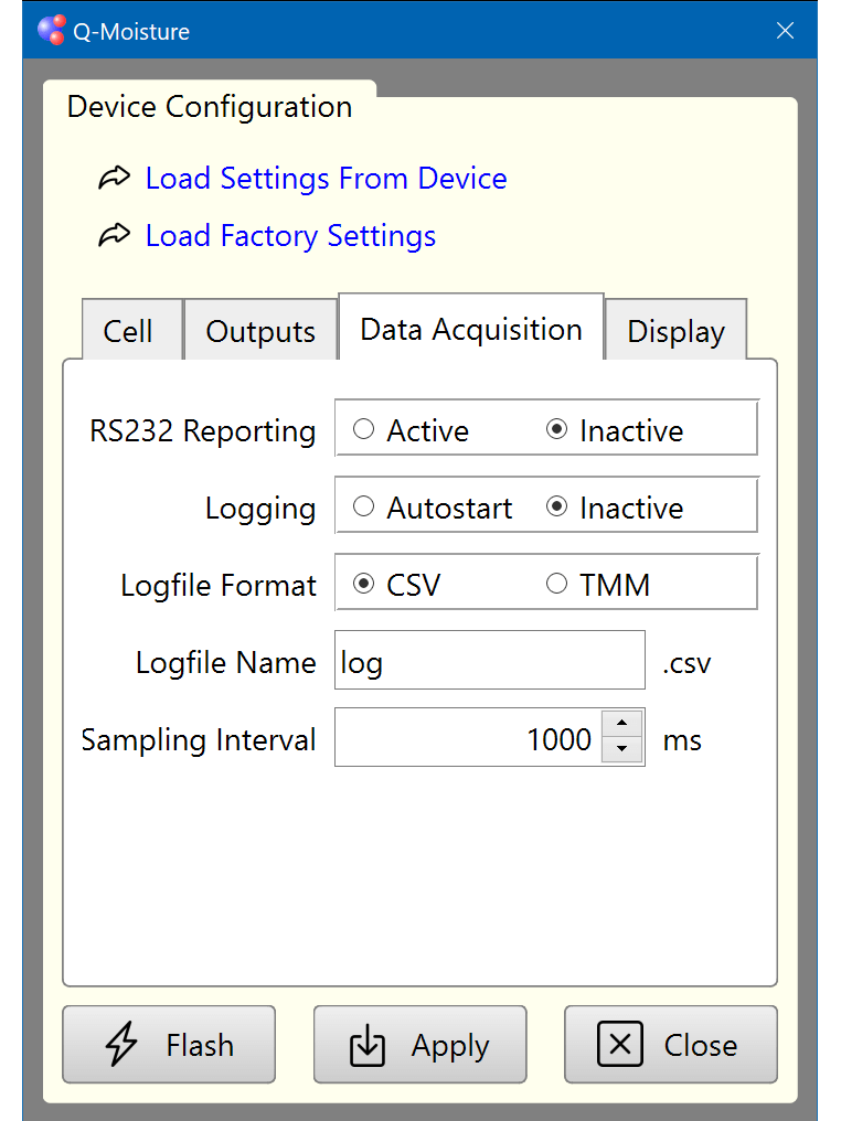 Q-Moisture Data Acquisition configuration