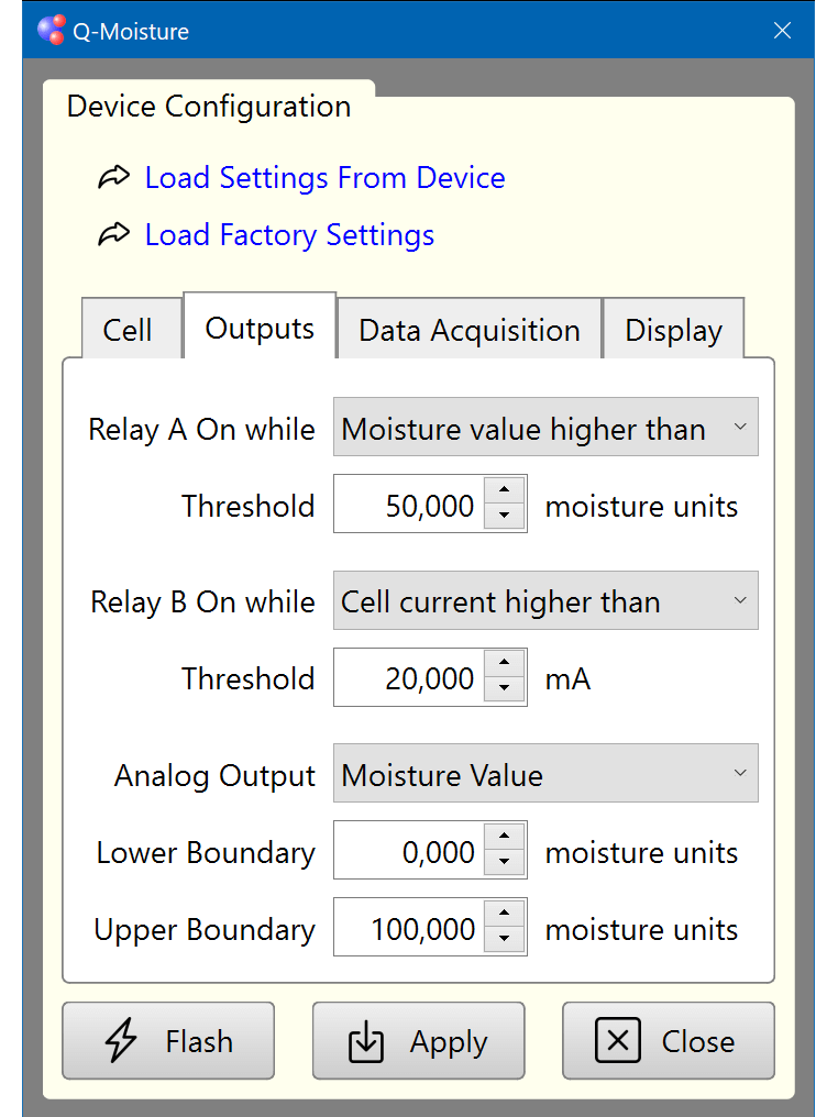 Q-Moisture Output Configuration