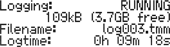 screenshot of tmm display showing page with data logger state